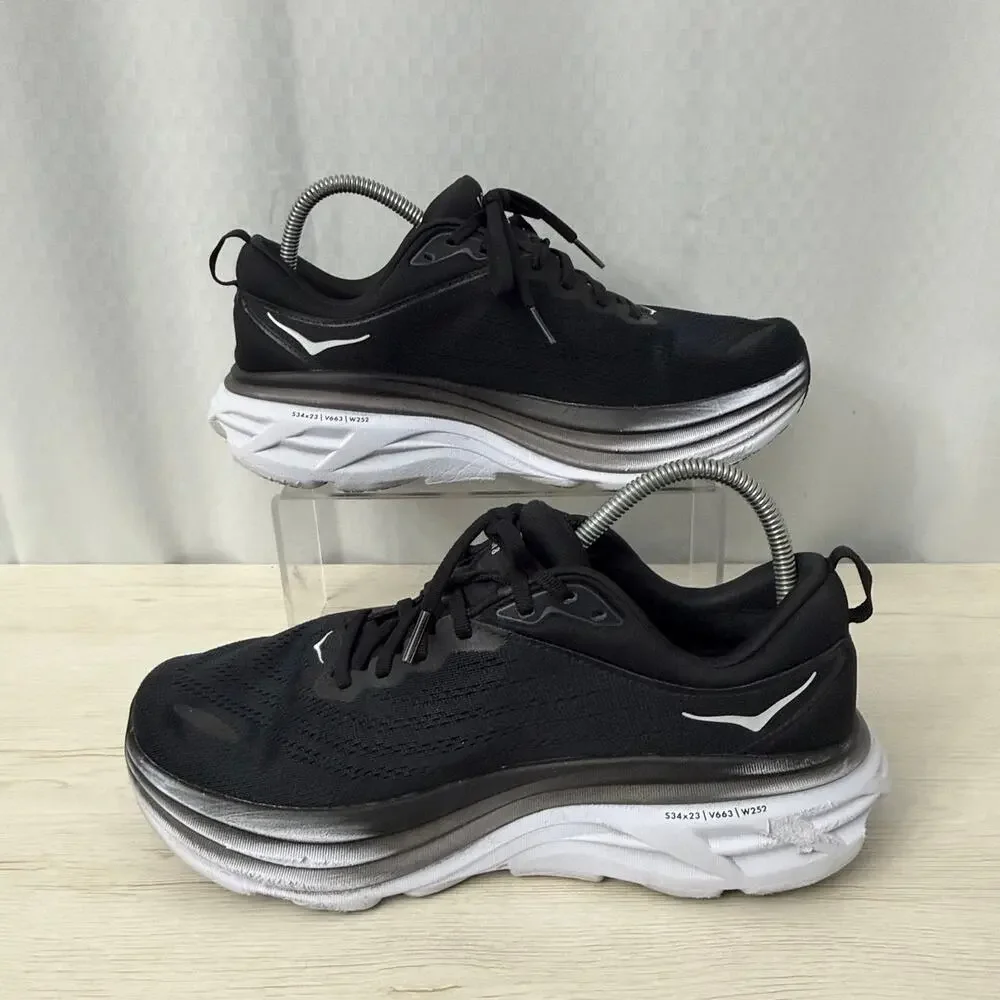 Hoka One One Bondi 8 Shoes Women’s Size 11 D Wide Running Black White